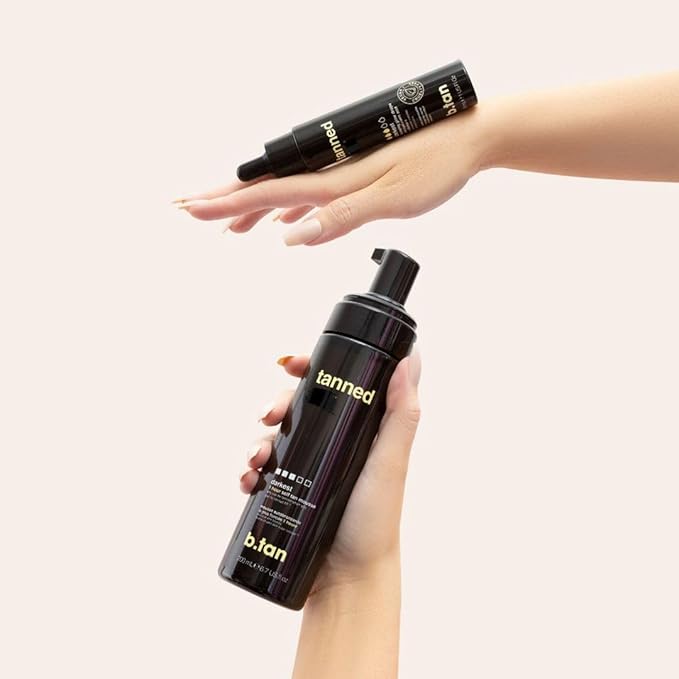 b.tan Dark Self Tanner Kit | Get Tanned Bundle - Self Tanner Mousse w/Tanning Mitt Applicator, 1 Hour Sunless Tanner, Fast Glow, No Fake Tan Smell, Vegan, Cruelty Free, 6.7 Fl Oz