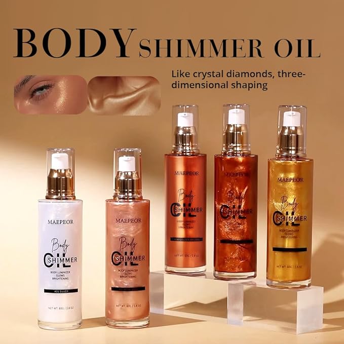 MAEPEOR Shimmer Body Luminizer 5 Colors Moisturizing Glow Illuminator Smooth and Non-sticky Summer Body Highlighter For Face & Body (80ML, 05 Rose Gold)