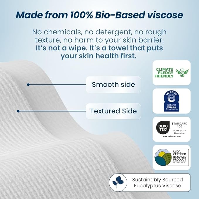 Clean Skin Club Clean Towels XL™, USDA Certified 100% Biobased Dermatologist Approved Face Towel, Disposable Makeup Remover Dry Wipes, Facial Wash (4 pack)