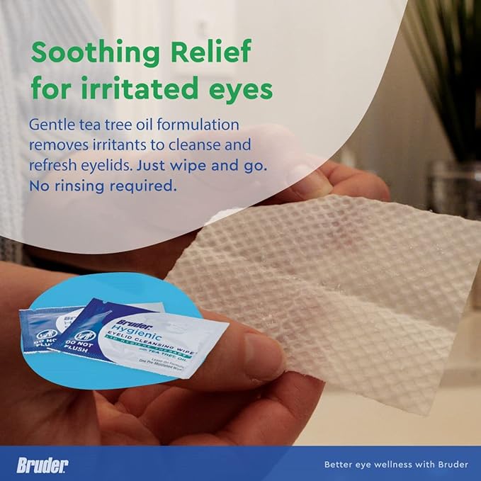 Hygienic Eyelid Cleansing Wipes with Tea Tree Oil l Relief from Demodex l Pre-Moistened, Rinse-Free Exfoliating Wipes Remove Excess Oil and Debris from Eyelids & Lashes l 30 Count Box