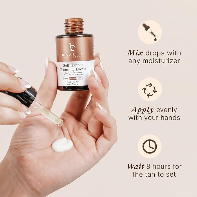 Self Tanning Drops - USA Made with Natural & Organic Ingredients, Medium Face Tanning Drops to Add to Lotion, Moisturizing Bronzing Tanner for Face & Body, Toxin Free Tanner for Fake Tan