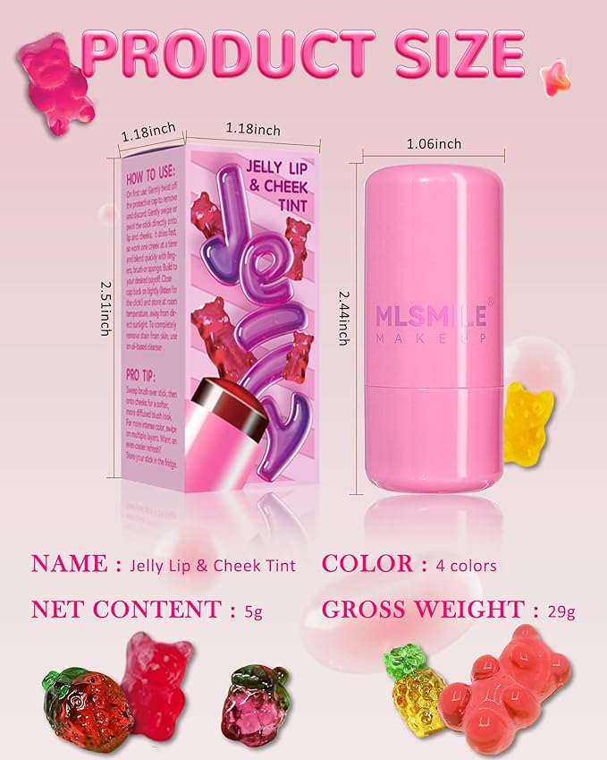 Makeup Jelly Tint,Cooling Water Jelly Tint Coral Blush Stick, Sheer Lip & Cheek Tint Stain, Long Lasting Waterproof Jelly Blush Lip Gloss, Vivid Color, Non-Sticky, Buildable Tinted Jelly Lip Stains-02