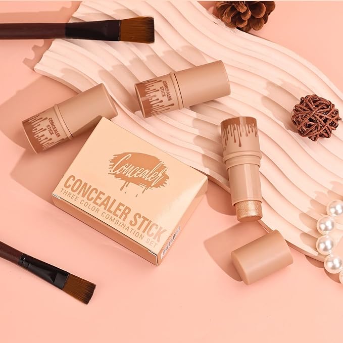 3Pcs Contour Stick Set,3 Colors Contour Stick Makeup Set, Long-Lasting Waterproof Concealer Stick Kit,Cream Blush & Highlighter Bronzer Pen (SET-B)