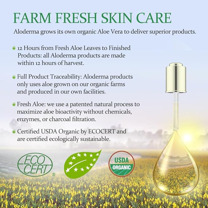 Aloderma 99% Organic Pure Aloe Vera Gel Made within 12 Hours of Harvest, 17.6oz Value Pump, Lightweight Non-Sticky Aloe Vera Gel for Sunburn Relief, Natural, Soothing Aloe Vera for Face & Hair, 6-Pack