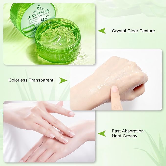 Organic Aloe Vera Gel for Face & Body Made within 12 Hours of Harvest, 98% Pure Aloe Vera Gel for Skin,Scalp,& Hair, Soothing Aloe Face Moisturizer,Multipurpose Skin Care(10oz)