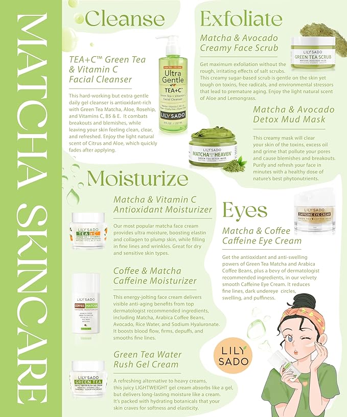 LILY SADO TEA+Cβ’ Green Tea & Vitamin C Face Cleanser β Natural Vegan Antioxidant Daily Face Wash with Aloe, Rosehip, Meadowfoam - Gentle Deep Cleansing for Acne, Blackheads, Blemishes. 8 oz