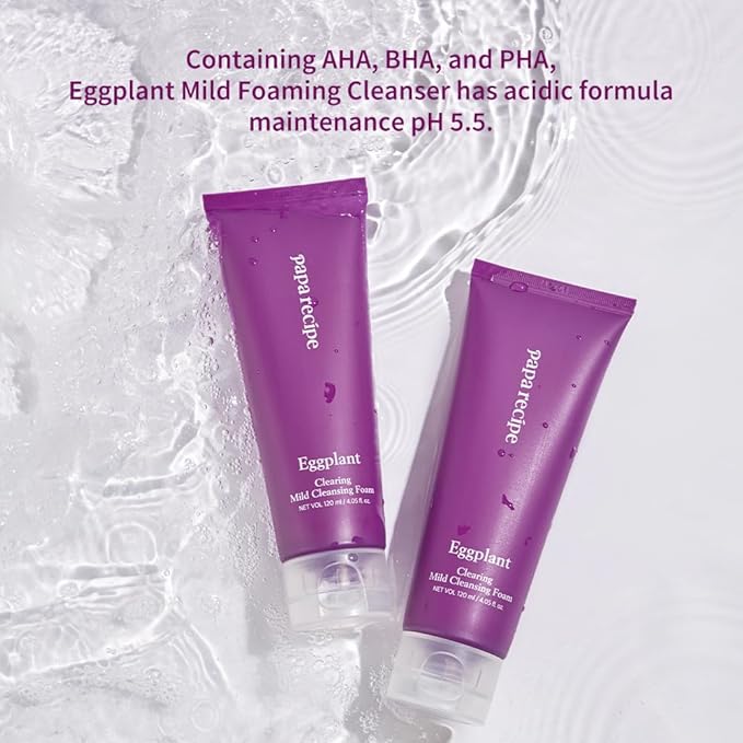 Papa Recipe Eggplant Moisturizing Cleansing Foam for Sensitive, Dehydrated, and Acne-Prone Skin