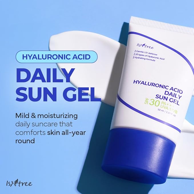 ISNTREE Hyaluronic Acid Daily Sun Gel 50ml, 1.69 fl oz | SPF 30 | Korean Skincare | Moisturizing | No White Cast | Lightweight | Mild Formula | Daily SPF | Korean Sunscreen | Broad Spectrum