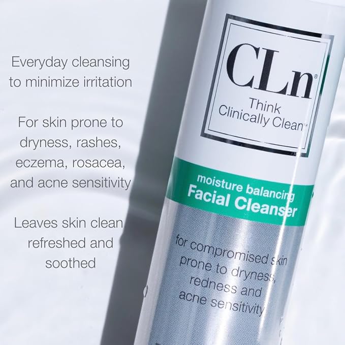 CLn® Facial Cleanser - Hydrating Facial Cleanser with Glycerin, For Skin Prone to Dryness, Eczema, Redness, Irritation & Acne Sensitivity, Fragrance-Free & Paraben-Free, 3.4 fl. oz.