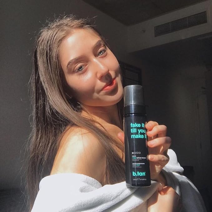 b.tan Dark Self Tanner Mousse | Fake It Till You Make It - Best 1 Hour Express Sunless Tanning Foam, Gold Bronzing Glow, Face & Body, No Fake Tan Smell, 6.7 Fl Oz