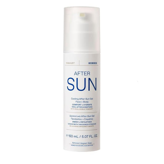 KORRES Greek Yoghurt Cooling After Sun Gel for Face and Body, Lightweight Hydrating Cream Gel Moisturizer with Natural Proteins & Vitamins for Sun Exposed or Dry Skin, Sunburn Relief, 5.07 Fl Oz