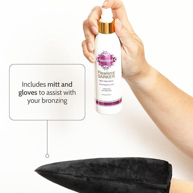 Fake Bake Flawless Darker Self-Tanning Liquid Streak-Free, Long-Lasting Natural Glow For All Skin Tones - Sunless Tanner Includes Professional Mitt For Easy Application, Black Coconut Scent - 6 oz