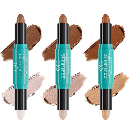 2-in-1 Contour & Highlighter Stick - Dual-Ended, Waterproof, Long-Lasting, for All Skin Tones (03# Nature colour + Light coffee)