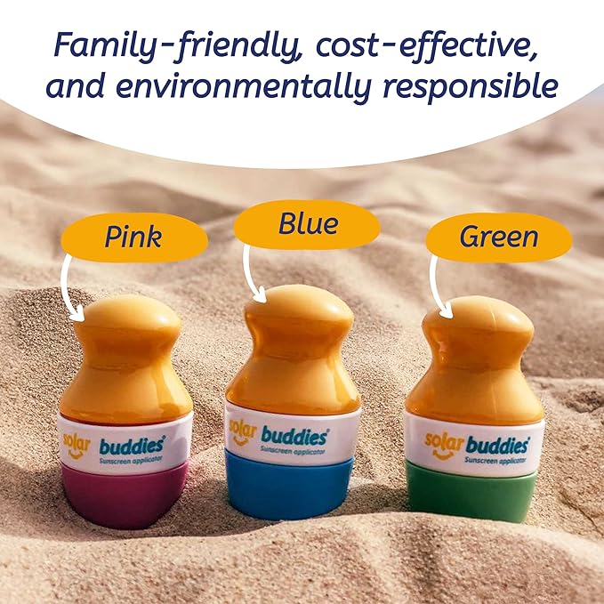 Solar Buddies Sunscreen Applicator - Single Full Green - Refillable Roll on Sponge Sunscreen, Suncream & Lotion Applicator For Kids, Adults & Families - Holds 3.4fl oz, Perfect Size for Travel