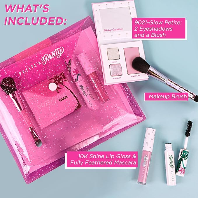 Petite 'n Pretty "Amazon Exclusive" Glow Basics Natural Makeup Starter Gift Set for Kids, Tweens & Teens for Eyes, Cheeks & Lips- Clean, Non Toxic